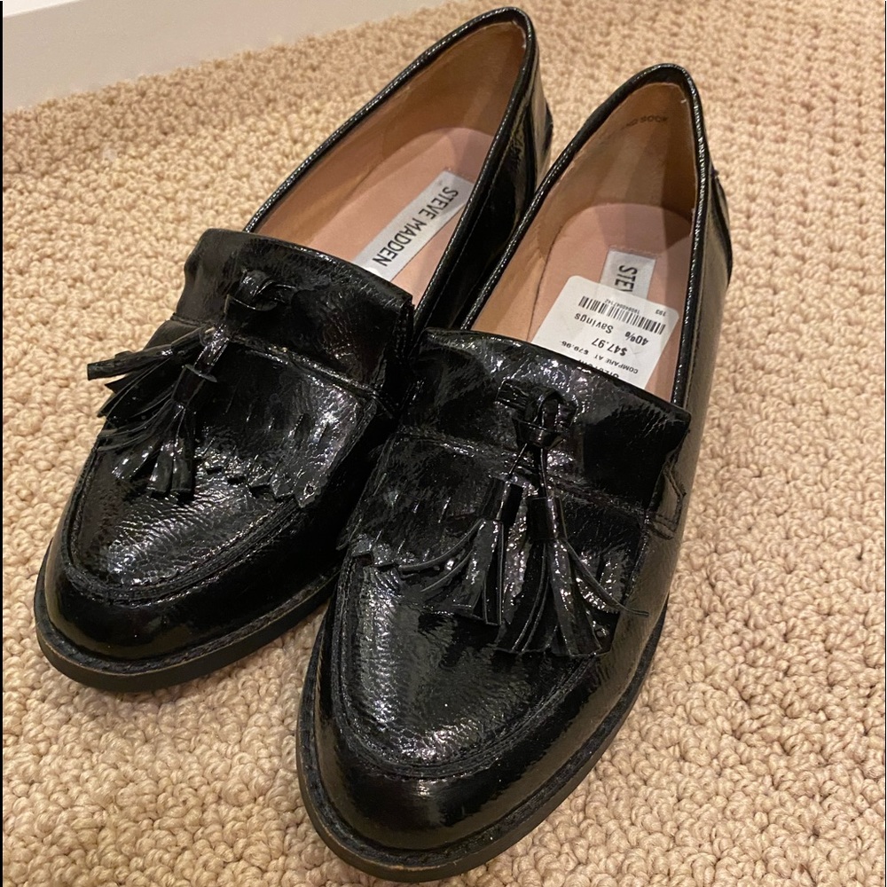 Steve Madden patent leather black loafers